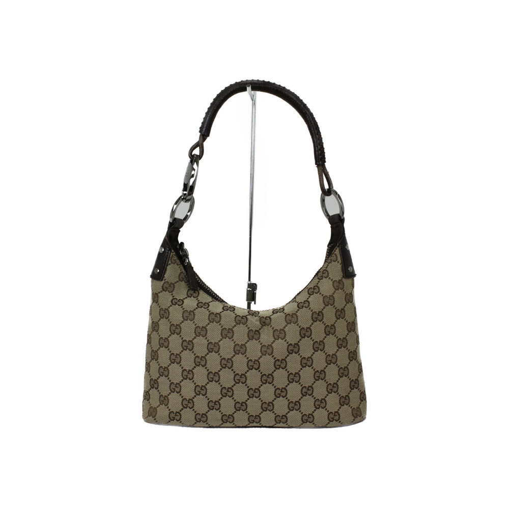GUCCI GG Canvas Hobo Bag Brown Leather Handbag Shoulder